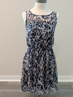 Rachael & Chloe Blue and White Printed Chiffon Mini Dress